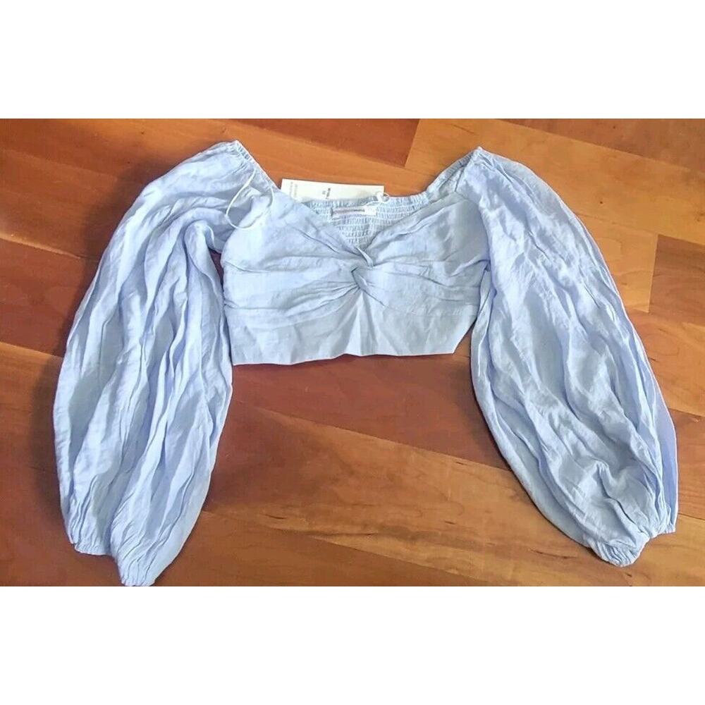 Morning Mist Long Sleeve Powder Blue Crop Top Size 14 New